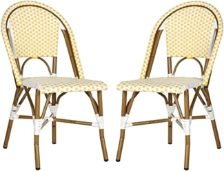 SAFAVIEH Outdoor Dining Chairs - Set of 2, in Yellow and White and Light Brown