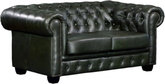 Vente-unique - Chesterfield Ledersofa 2-Sitzer - Büffelleder - Schwarzgrün - BRENTON