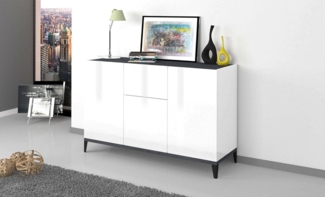 Dmora - Kommode Giorgio, Küchen-Sideboard mit 3 Türen und 1 Schublade, Wohnzimmer-Buffet, Küchen-Sideboard, 100 % Made in Italy, 120 x 40 x 82 cm, glänzendes Weiß und Schiefer