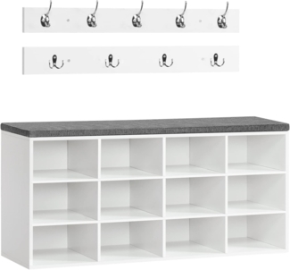 HOOBRO Garderobe Schuhregal Set, Schuhbank mit 12 Fächern, Schuhregal mit gepolsterter Sitzbank, Wandgarderobe mit 9 Haken, Schuhschrank für Flur, Eingangsbereich, Schlafzimmer weiß EWT112HX01