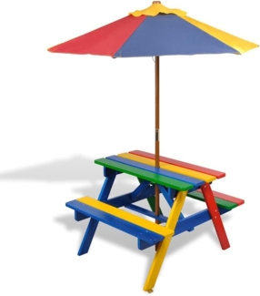 vidaXL Kinder-Picknicktisch mit Bänken & Sonnenschirm Mehrfarbig Holz 40773