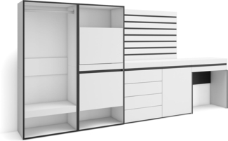 Skraut Home | Schuhregal, Schuhschrank | Schuhaufbewahrung | 297 x 145 x 35 cm | Für Schlafzimmer | Offener Kleiderschrank | Kommode mit Schubladen | Lamellenwand Holz | Schminktisch | Moderner Stil | Weiß