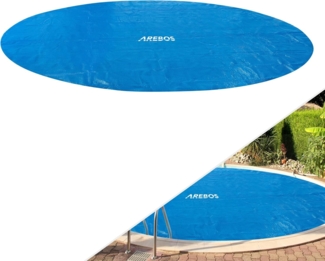Arebos Pool Solarabdeckplane rund Ø 3,66 m Blau | Solarplane Stärke 120 µm | Solarfolie zuschneidbar | Poolheizung Wassererwärmung | Wärmeplane