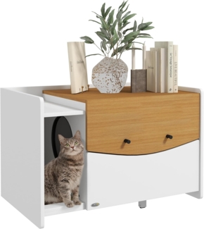 PawHut Katzentoilette Katzenhaus mit ausziehbarem Schrank, Streuauffangmatte, für Wohnzimmer, Eiche