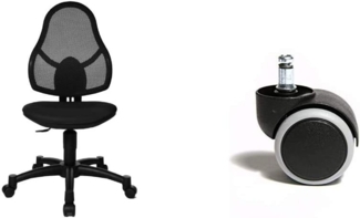 Topstar Open Art Junior, Schreibtischstuhl für Kinder und Jugendliche, Bezugsstoff, schwarz & 6991 Rollenset, Hartbodenrollen für Bürostuhl, Rollenset = 5 Rollen für Schreibtischstuhl, schwarz