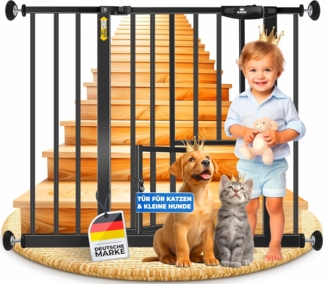 KIDIZ® Türschutzgitter Absperrgitter Treppengitter Kindergitter | mit Türe für Hunde und Katzen, Haustier | ohne Bohren | erweiterbar | kombinierbar mit Y-Spindeln | schwenkbar, Größe: 88-101 cm