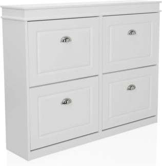 hjh LIVING Schuhschrank ESTHA 4 – Schrank mit 4 Klappen im Vintage-Landhausstil, Retro-Muschelgriffen & platzsparendem Design, Weiß