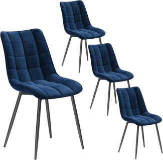 WOLTU 4 x Esszimmerstühle 4er Set Esszimmerstuhl Küchenstuhl Polsterstuhl Design Stuhl mit Rückenlehne, mit Sitzfläche aus Samt, Gestell aus Metall, Blau, BH142bl-4