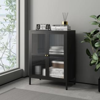 Sideboard Säkylä Stahl mit Glas Türen 64x35x84 cm Schwarz [en. casa]