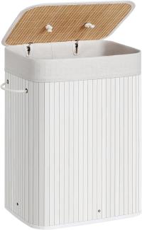 Songmics 72 L Wäschekorb, Wäschebox mit Deckel, Wäschesammler aus Bambus, mit Griffen，3 Fächern, faltbar, Baumwolle Wäschesack in der Maschine waschbar，Waschküche， weiß