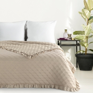 Tagesdecke Decke mit Rüschen Romantische Decke VANESA beige 220x240 cm