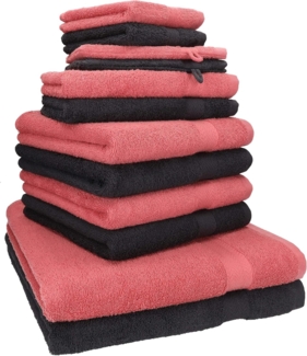 Betz Handtuch Set 12-TLG. Handtuch Set Premium Farbe Graphit/Himbeere, 100% Baumwolle, (12-tlg)