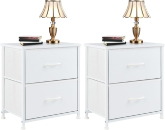 DUMOS Nachttisch 2er Set Beistelltisch Stoff Schubladenschrank Schmal Schrank Kommode Schlafzimmer Industrial Stil für Wohnzimme Kinderzimmer Flur Aufbewahrungsschrank