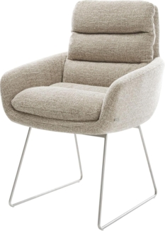 Esszimmerstuhl Abelia-Flex mit Armlehnen Webstoff Soft Beige Kufengestell Edelstahl