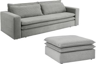 Sofa 3-Sitzer Pesaro in grau Cord Schlafsofa Set inkl. Hocker