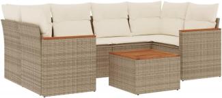 vidaXL 7-tlg. Garten-Sofagarnitur mit Kissen Beige Poly Rattan 3258201