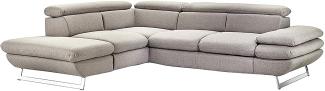 Mivano Ecksofa Prestige, Modernes Schlafsofa in L-Form mit Ottomane und Bettfunktion, Kopfstützen und Armlehne verstellbar, 265 x 74 x 223, Strukturstoff, grau