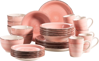 Mäser 931615 Kombiservice Lumaca für 6 Personen, Steingut, rosa (1 Set, 30-teilig)