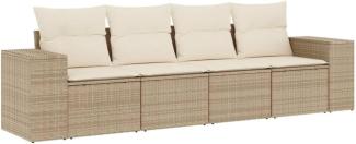 vidaXL 4-tlg. Garten-Sofagarnitur mit Kissen Beige Poly Rattan 3254615