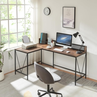 Schreibtisch Frelvepirg mit Rückwand L-förmig 165x110x75 cm Walnussoptik [en. casa]