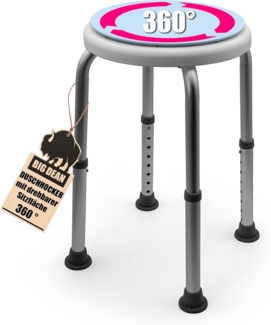 Duschhocker 360° drehbarer belastbarer Duschstuhl bis 136 kg höhenverstellbarer Duschhocker. rutschfest durch Gummifüße
