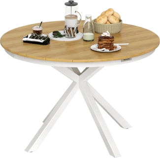 Outsunny Gartentisch mit Kreuzbeine, Lattendesign (Beistelltisch aus Aluminium, 1-St, wetterfest Balkontisch), Ø118cm, für Garten Balkon Teak