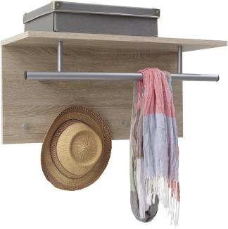 FMD Möbel - SPOT - Wandgarderobe mit Kleiderstange und 4 Haken - melaminharzbeschichtete Spanplatte - Eiche Nb - 72 x 34,5 x 29,3cm