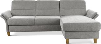 CAVADORE Ecksofa Wyk mit Federkern / Eckcouch im Landhaus-Stil mit Longchair und Holzfüßen / 252 x 90 x 162 / Chenille, Hellgrau