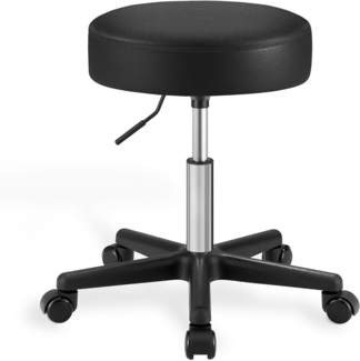 Songmics Drehhocker auf Rollen, höhenverstellbarer Rollhocker, 46-58 cm, mit Kunstleder bezogener Sitz, Arbeitshocker für Kosmetikstudios, Friseursalons, Büros, Praxen, schwarz, LJB61B