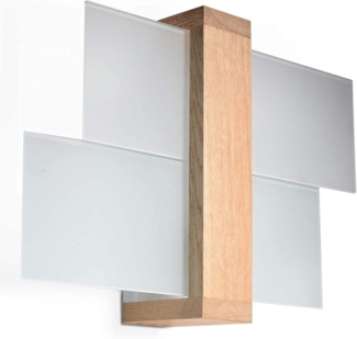 Wandleuchte, Holz naturfarben, Glas, L 30 cm