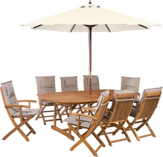Essgruppe für 8 Personen MAUI Akazienholz 160 220x100x74 cm Taupe