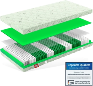 Matratzen Perfekt Tonnentaschen-Federkern-Matratze München mit 1000 Federn und Aloe-Vera veredeltem Bezug in den Härtegraden H2, H3, H4, Höhe 23 cm, TTFK/TFK (H4, 120x200 cm)
