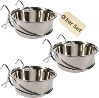 GarPet Napf 3x Edelstahlnapf zum Einhängen 0,15 L Vogel Hunde Hasen Katzen Napf