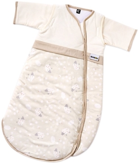 Gesslein Bubou Design 206: Temperaturregulierender Ganzjahreschlafsack, Schlafsack für Babys, Kinder, Größe 110, Beige mit Schafen, Natur