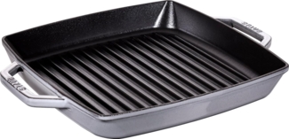 STAUB Gusseisen Grillpfanne mit zwei Griffen, Induktionsgeeignet, Quadratisch, Graphitgrau, 28 cm