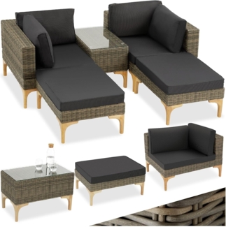 tectake Loungeset Rattan Lounge, (Set, 5-tlg), mit Aluminiumgestell