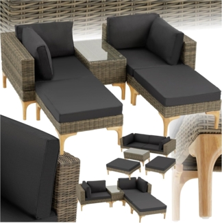 tectake Loungeset Rattan Lounge, (Set, 5-tlg), mit Aluminiumgestell