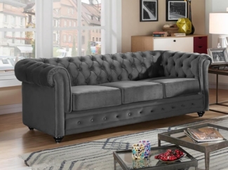 3-Sitzer-Sofa CHESTERFIELD - Samt - Anthrazit