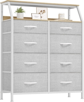 YITAHOME Kommode, Schrank, Aufbewahrungsschrank, 8 Schubladen aus Stoff mit Griffen, Aufbewahrungskommode, Hellgrau