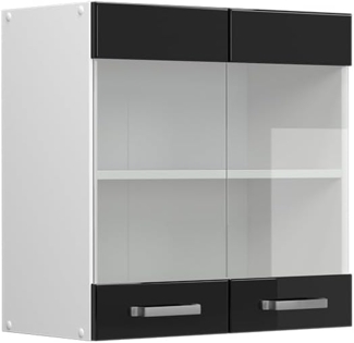 Vicco Hängeschrank Schwarz Hochglanz 60 cm mit Glastüren, R-Line