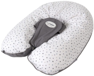 CANDIDE- Schwangerschaftskissen, Stillkissen, multifunktional, 3-in-1, Multirelax, Patentiert, Babywippe, 3-9 kg, abnehmbarer Bezug, 69 x 44 x 14 cm (Grau/Sterne)