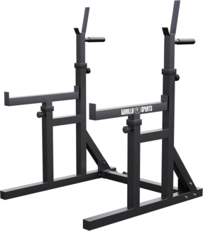 GORILLA SPORTS Squat Rack Dip-Station, Verstellbar, bis 300kg - Hantelständer, Langhantelablage, (1-tlg, Höhe und Breite verstellbar, Schwarz), Multifunktion Kniebeugenständer, Langhantelständer, Trainingsgerät