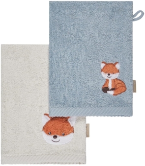 Sterntaler Waschlappen 2er Pack Fuchs Filou – Baby Waschlappen aus saugfähiger Baumwolle, weich & hautfreundlich – Kinder Waschlappen mit schönen Webkanten und süßer Stickerei, graublau