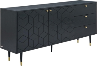 Vente-unique - Sideboard mit 2 Türen & 3 Schubladen - Eichenfurnier - Schwarz & Goldfarben - PARIOMA