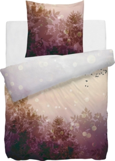 HnL Satin Bettwäsche Blätter Vögel Fairy Modern Rose 135x200 cm + 80x80 cm