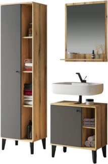 Badmöbel Set 3-teilig Torsby in grau und Eiche 120 cm