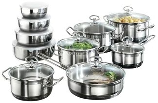 Karcher Topf-Set Kochtopfset Jasmin, Edelstahl (20-tlg), inkl. Glasdeckel und Edelstahl Schüssel Set, Induktion