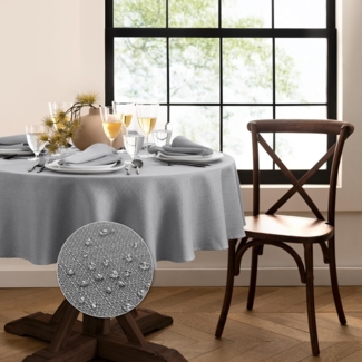 Elrene Home Fashions Laurel Tischdecke, strapazierfähig, Wasser- und schmutzabweisend, oval, 152,4x213,3 cm, Grau