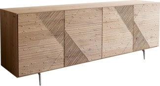 Sideboard Tereos 200 cm Eiche Natur 3D Effekt 4 Türen Winkelfuß Edelstahl gebürstet