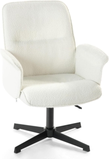 MEUBLE COSY Schminkstuhl Schminktisch Hocker Make-up-Stuhl mit höhenverstellbar Armlehnen 360° Drehbar Sessel für Schlafzimmer Vanity, Bouclé Frottier, Weiß
